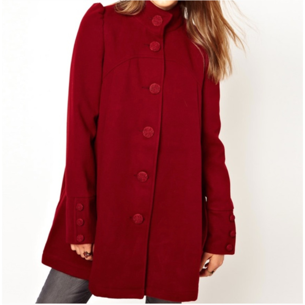 Free People Burgundy Red Wool Coat